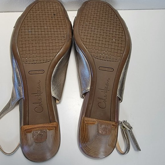 Cole Haan Metallic Gold Leather Peep Toe Slingbacks Heels Women's US 8 B - Picture 8 of 12